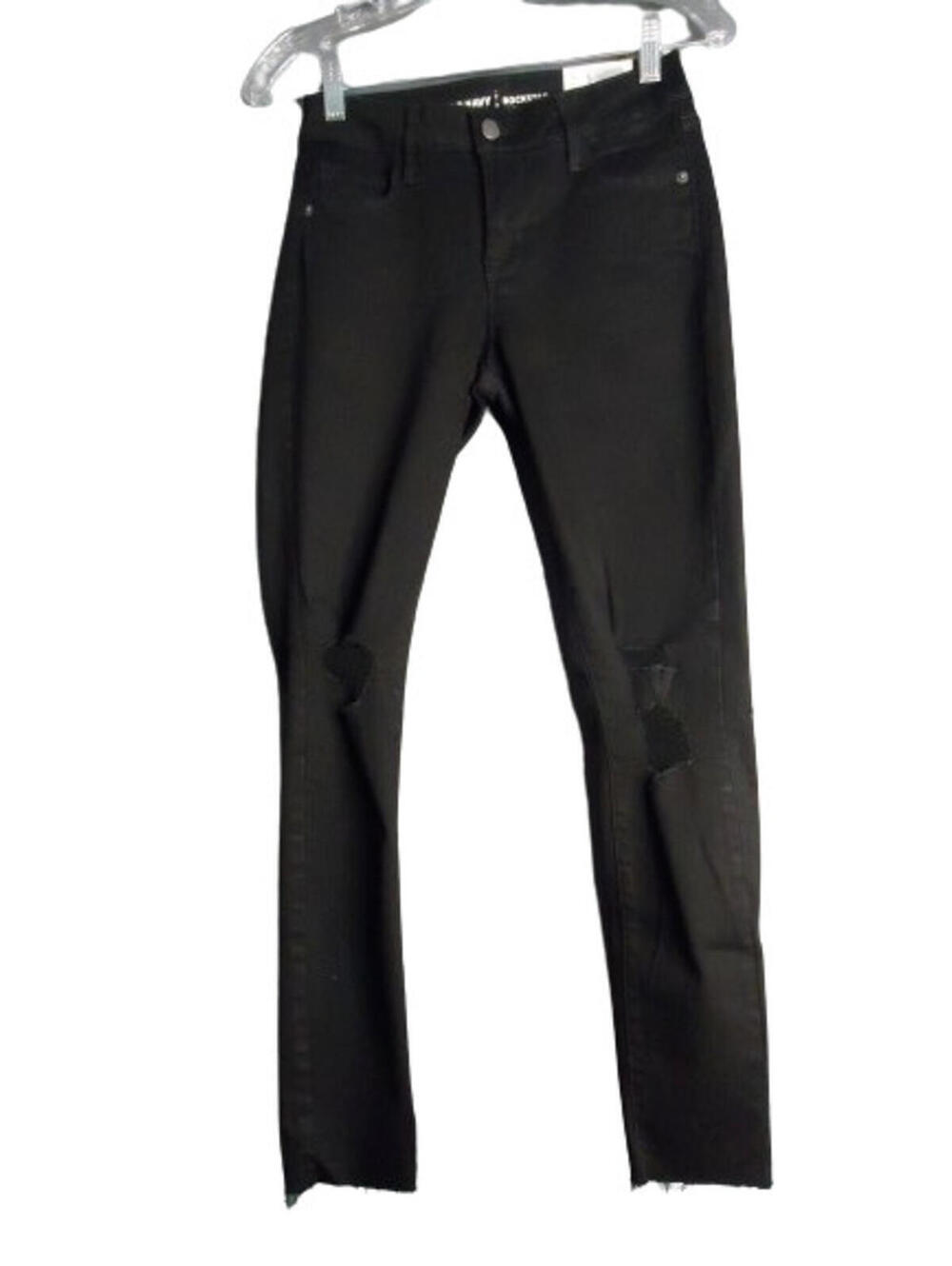 Old Navy High Rise Rockstar Super Skinny Jeans Black Distressed Ankle 2 New